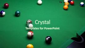  Presentation with billiard - Theme with cue sports - close-up billiard balls background and a ocean colored foreground