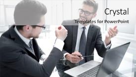  Presentation with new business ideas - Slide deck enhanced with close up business colleagues discuss background and a  colored foreground