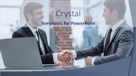  Presentation with negotiating - Cool new presentation theme with close-up-business-handshake backdrop and a sky blue colored foreground