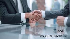  Presentation with negotiating - Amazing presentation theme having close-up-business-handshake backdrop and a light blue colored foreground