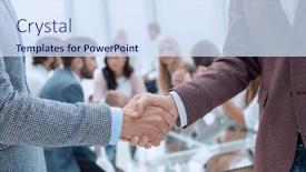  Presentation with handshake - Colorful PPT layouts enhanced with close-up-business-handshake backdrop and a sky blue colored foreground