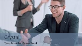  Presentation with business partner - Slide set enhanced with close up business man shaking hands with his business partner background and a seafoam green colored foreground