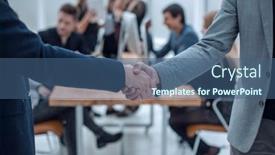  Presentation with shaking hands - Slides enhanced with close-up-business-partners-boldly background and a ocean colored foreground