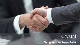 Presentation with partners - Colorful presentation design enhanced with close-up-business-partners-confirming backdrop and a dark gray colored foreground