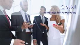  Presentation with partners - Colorful PPT layouts enhanced with close up business partners discussing backdrop and a sky blue colored foreground