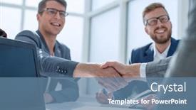  Presentation with shaking hands - Presentation theme featuring close-up-business-people-shaking background and a teal colored foreground