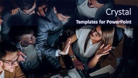  Presentation with giving - Theme consisting of close-up-business-team-giving background and a navy blue colored foreground