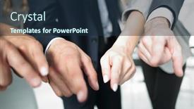  Presentation with team - Slide set having close-up-business-team-pointing background and a tawny brown colored foreground