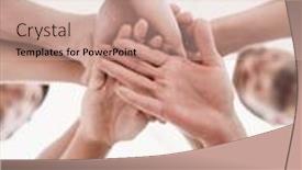  Presentation with team hands - PPT theme featuring close-up-business-team-putting background and a lemonade colored foreground