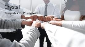  Presentation with unity - Cool new PPT theme with close up business team showing backdrop and a light blue colored foreground