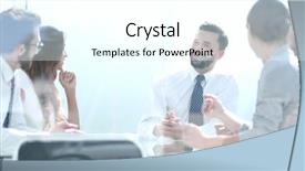  Presentation with team - Colorful presentation theme enhanced with close up business team sitting backdrop and a cool aqua colored foreground