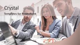  Presentation with team - Colorful PPT theme enhanced with close up business team sitting backdrop and a soft green colored foreground