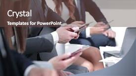  Presentation with business environment using laptops globe - PPT theme featuring close up business team using background and a tawny brown colored foreground