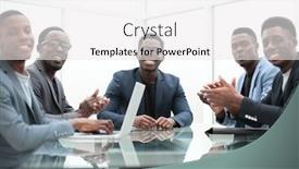  Presentation with team meeting - Cool new presentation theme with close-up-business-team backdrop and a white colored foreground