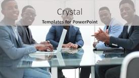  Presentation with team meeting - Beautiful theme featuring close-up-business-team backdrop and a light gray colored foreground