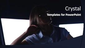  Presentation with front desk - Slide deck featuring close up business woman sitting in front of desk background and a black colored foreground