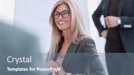  Presentation with business partner - Slide set enhanced with close up business woman at a business meeting with her business partner background and a seafoam green colored foreground