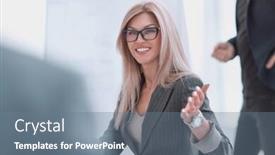  Presentation with business partner - Presentation theme consisting of close up business woman at a business meeting with her business partner background and a seafoam green colored foreground