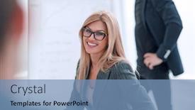  Presentation with business partner - Amazing slides having close-up-business-woman backdrop and a teal colored foreground