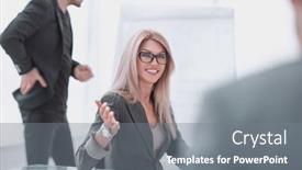  Presentation with business partner - Slide set consisting of close-up-business-woman background and a gray colored foreground