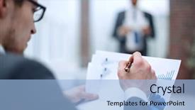  Presentation with financial - Cool new slides with close up businessman checking financial backdrop and a light blue colored foreground