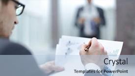  Presentation with financial - PPT theme with close up businessman checking financial background and a light blue colored foreground