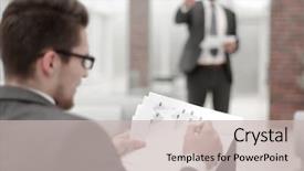  Presentation with performance - PPT theme featuring close up businessman checking financial background and a soft green colored foreground