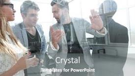  Presentation with new ideas - Colorful presentation design enhanced with close-up-businessman-discussing backdrop and a gray colored foreground