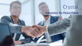  Presentation with handshake - Colorful presentation theme enhanced with close-up-businessmen-confirming backdrop and a sky blue colored foreground