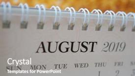  Presentation with 2019 - Colorful PPT theme enhanced with close up calendar of august backdrop and a gray colored foreground