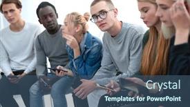  Presentation with casual young people - Colorful theme enhanced with close-up-casual-group backdrop and a ocean colored foreground