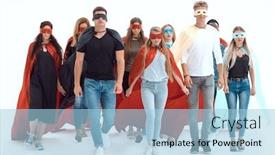  Presentation with conference - Colorful PPT theme enhanced with close-up-casual-guy-applauds backdrop and a light blue colored foreground