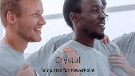  Presentation with team leader - Cool new theme with close-up-cheering-team-welcoming backdrop and a light blue colored foreground