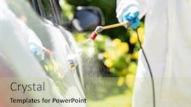  Presentation with disinfect - Presentation theme with close-up-chemical-alcohol-spray background and a mint green colored foreground