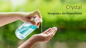  Presentation with virus infection - Colorful slide deck enhanced with close-up-cleaning-hand-using backdrop and a yellow colored foreground