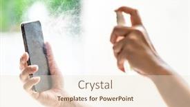  Presentation with disinfection - PPT theme featuring close-up-cleaning-mobile-phone background and a lemonade colored foreground