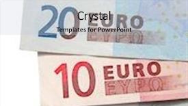  Presentation with cash - Presentation theme enhanced with close up colorful five ten and twenty euros cash notes background and a light blue colored foreground