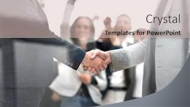  Presentation with confident - Audience pleasing slide set consisting of close-up-confident-business-handshake backdrop and a soft green colored foreground