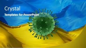  Presentation with covid coronavirus - PPT layouts enhanced with close-up-coronavirus-molecule background and a teal colored foreground