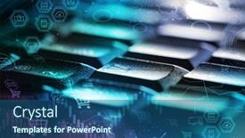  Presentation with erp system - Slide set having close-up dark keyboard with erp system concept background and a ocean colored foreground