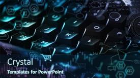  Presentation with erp system - Beautiful PPT theme featuring close-up dark keyboard with erp system concept backdrop and a navy blue colored foreground