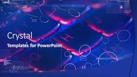  Presentation with communication - Cool new PPT layouts with close-up-dark-keyboard backdrop and a navy blue colored foreground