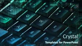  Presentation with keyboard - Amazing PPT theme having close-up-dark-keyboard backdrop and a navy blue colored foreground