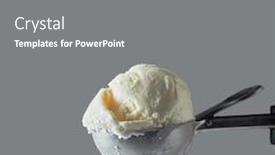  Presentation with dairy - Audience pleasing theme consisting of close-up delicious dairy dessert cold white vanilla in a metal spoon for ice cream on a gray background summer concept space for text backdrop and a gray colored foreground