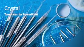  Presentation with dental instrument - PPT theme with close-up dental instruments background and a teal colored foreground