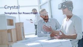  Presentation with project - Presentation design consisting of close-up-designer-working background and a sky blue colored foreground