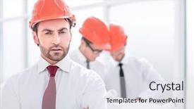  Presentation with inspector - Slide deck enhanced with close up engineer builder background and a sky blue colored foreground