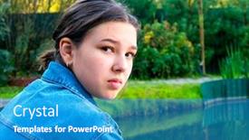  Presentation with pond - Audience pleasing presentation theme consisting of close-up face girl teenager brunette not by the pond backdrop and a teal colored foreground