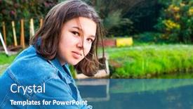  Presentation with pond - Presentation featuring close-up face girl teenager brunette not by the pond background and a teal colored foreground