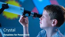  Presentation with rocket - Beautiful PPT theme featuring close-up-face-of-curious backdrop and a ocean colored foreground